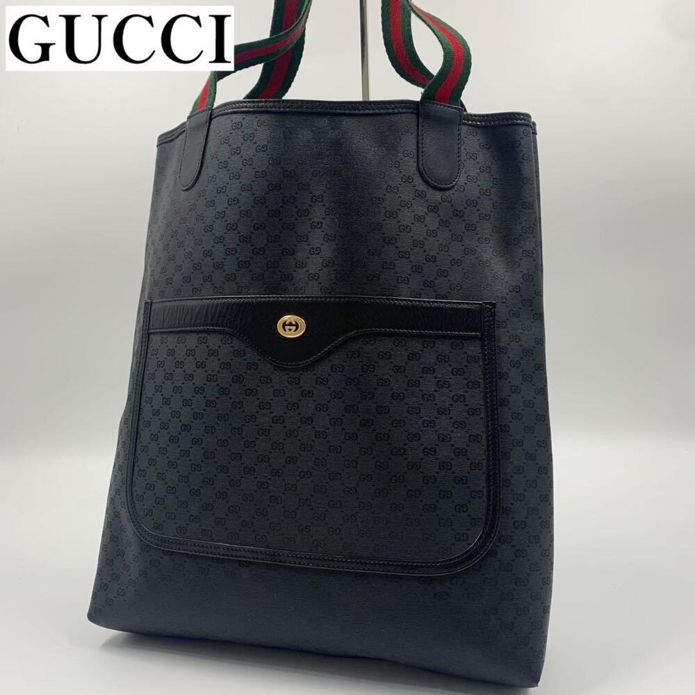 Gucci Vintage GG Monogram Sherry Web Tote – Black